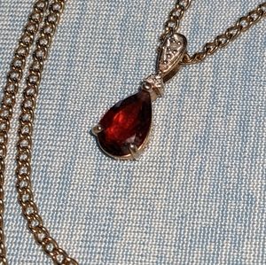 Garnet teardrop shape pendant chain necklace